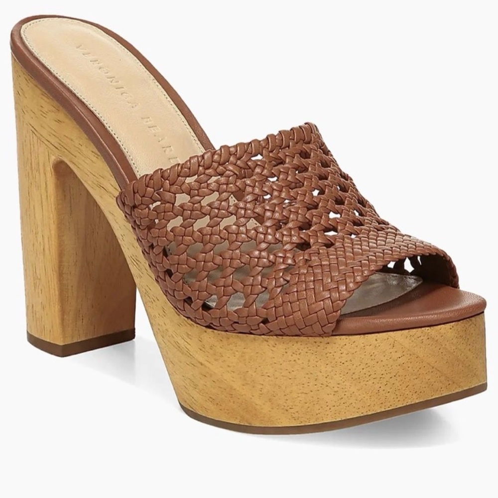 Veronica Beard Brown Woven Leather Platform Mules